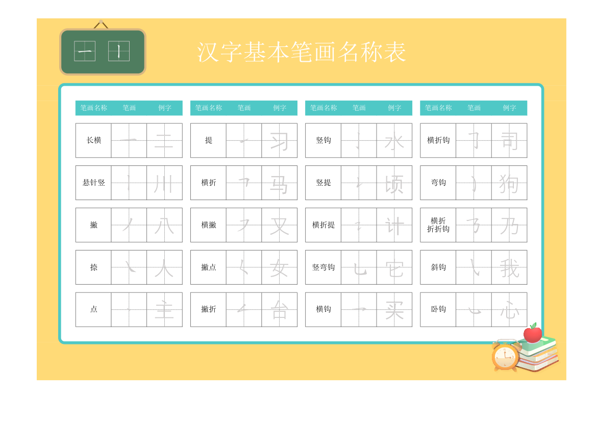 幼儿启蒙汉字基本笔画名称表.xlsx