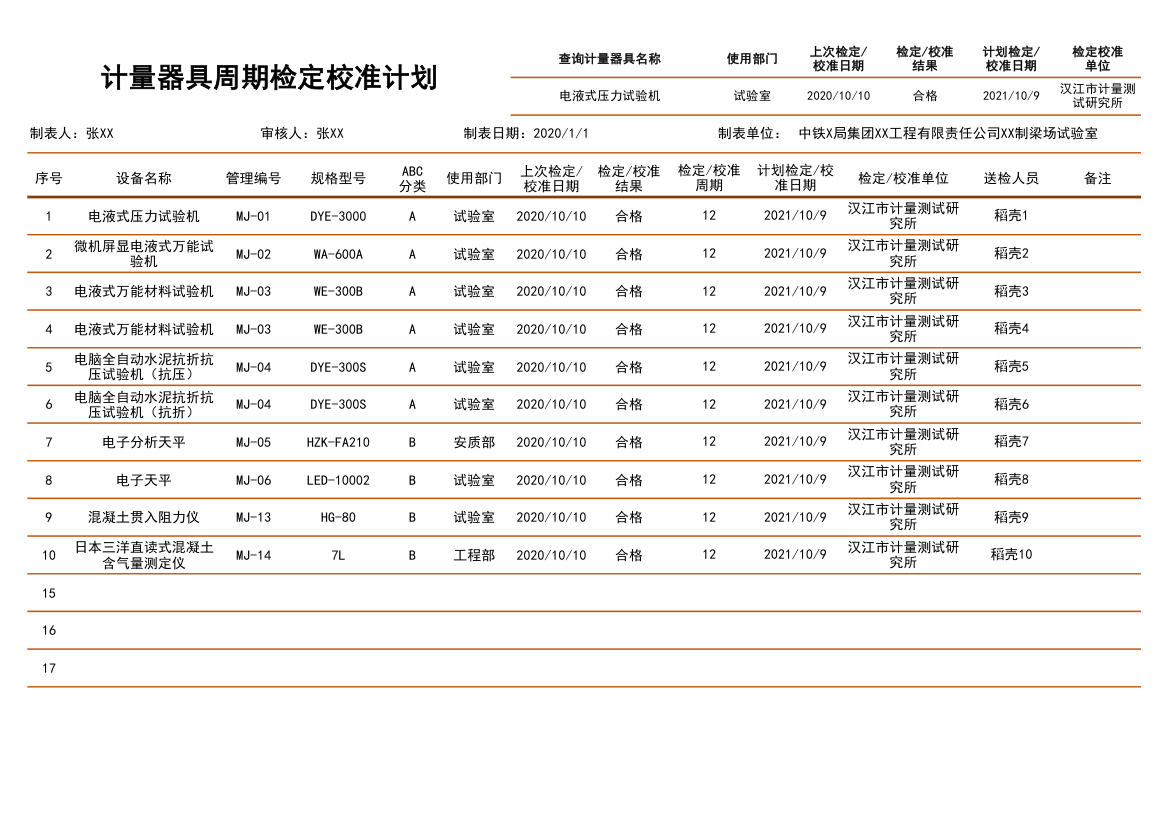 计量器具周期检定校准计划.xlsx第1页