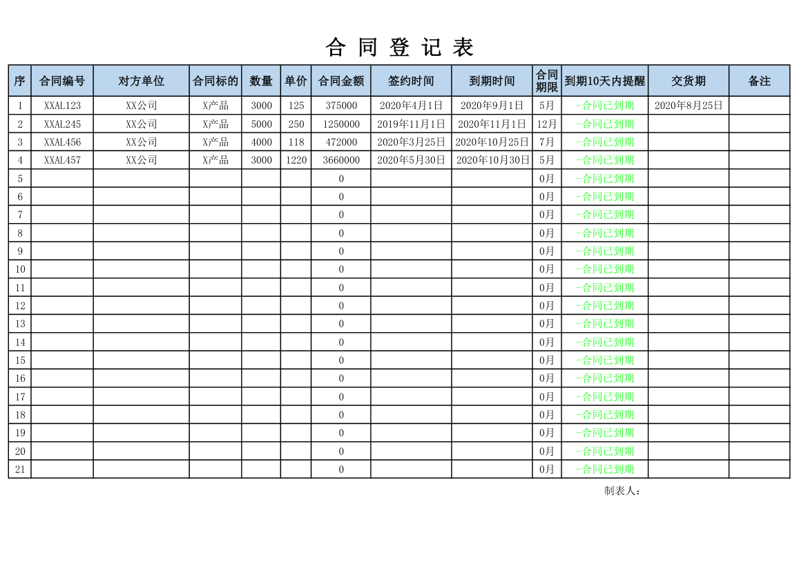 合同登记表.xlsx第1页