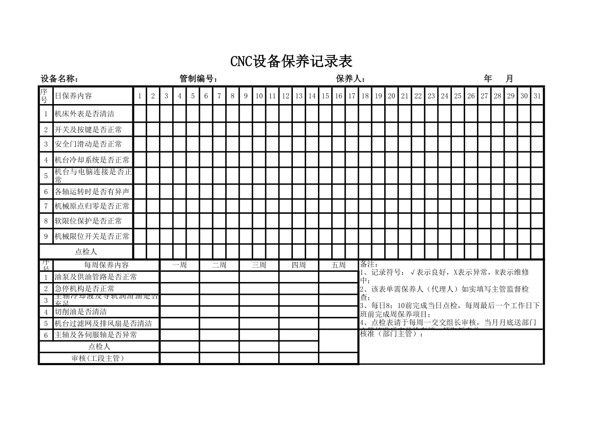 CNC设备保养记录表.xlsx第1页