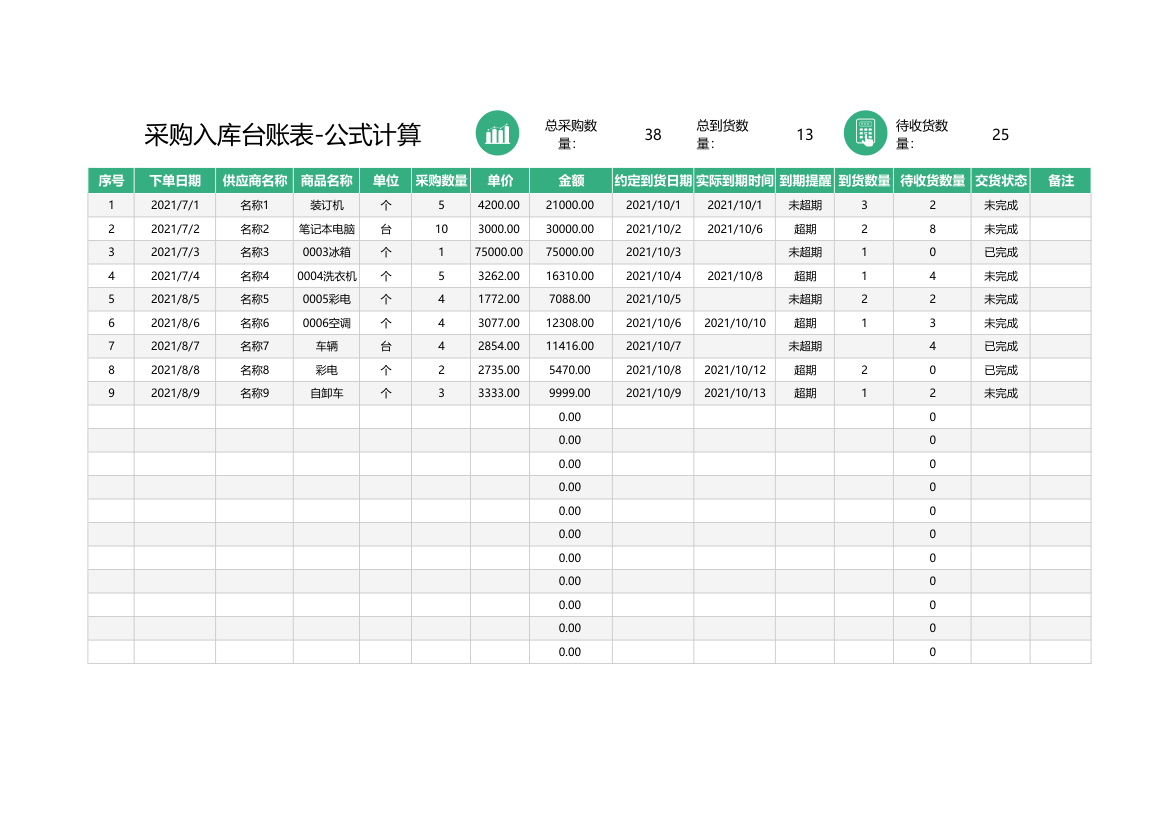 采购入库台账表-公式计算.xlsx第1页