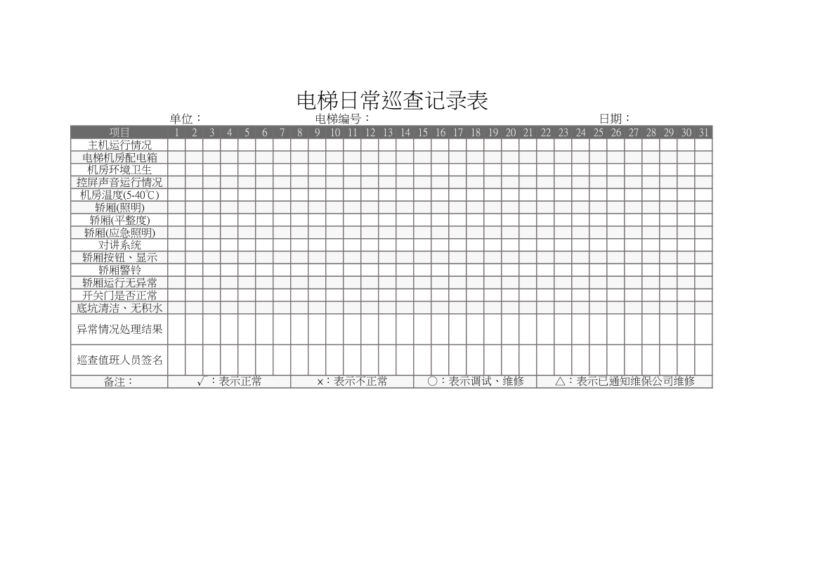 电梯日常巡查记录表.xlsx第1页