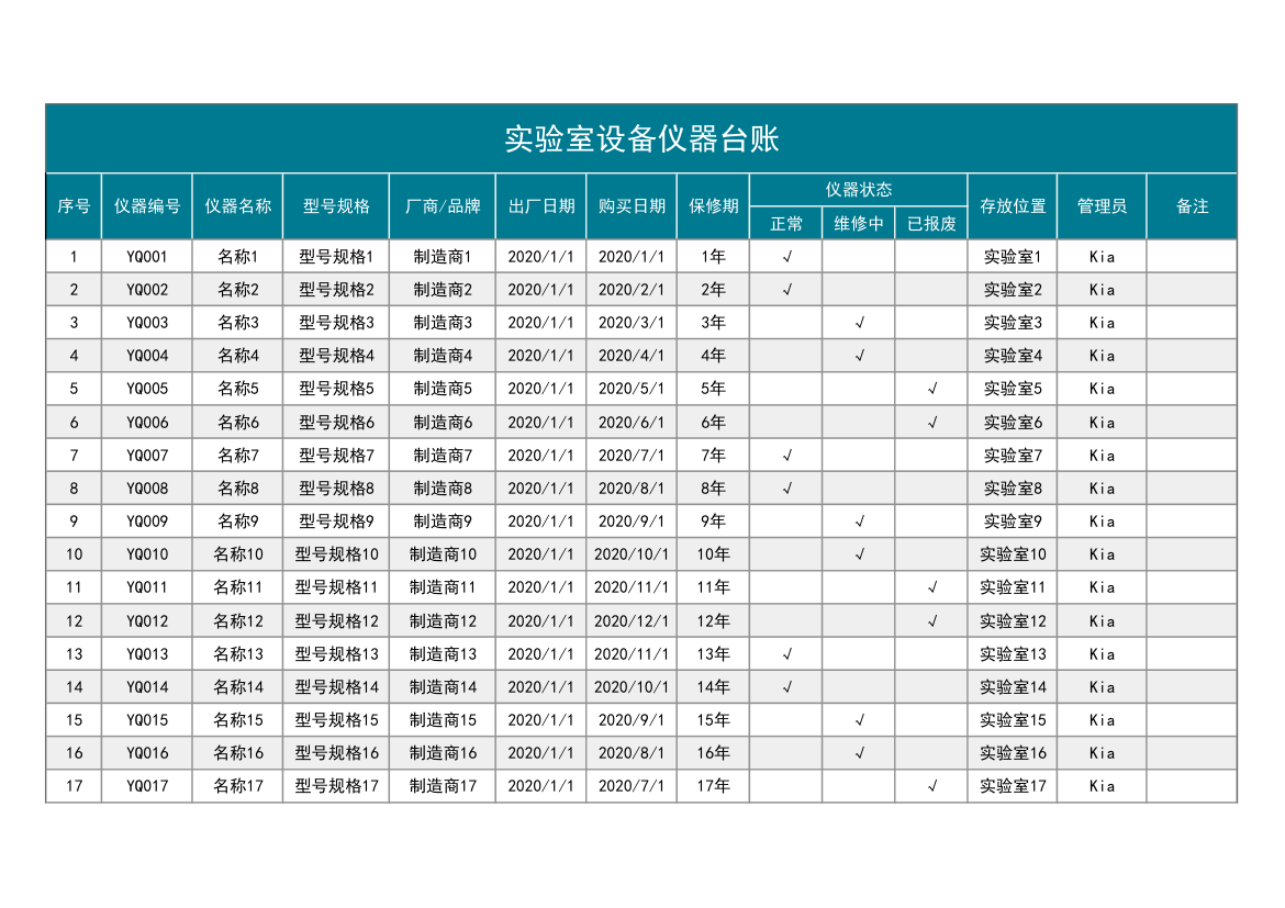 实验室测试设备仪器台账.xlsx第1页