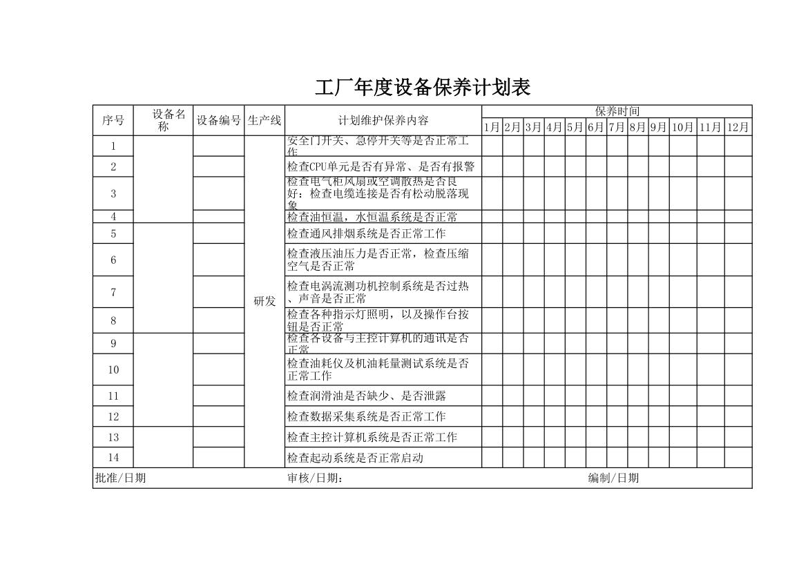 工厂年度设备保养计划表.xlsx第1页