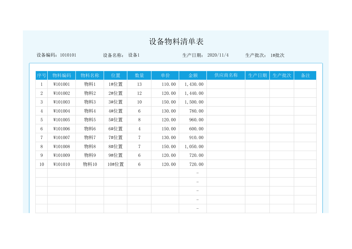 设备物料清单表.xlsx第1页