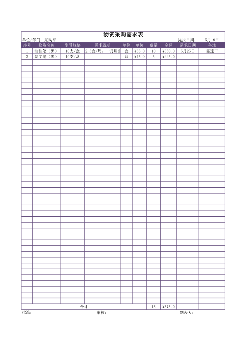 物资采购需求表-表格样式.xlsx