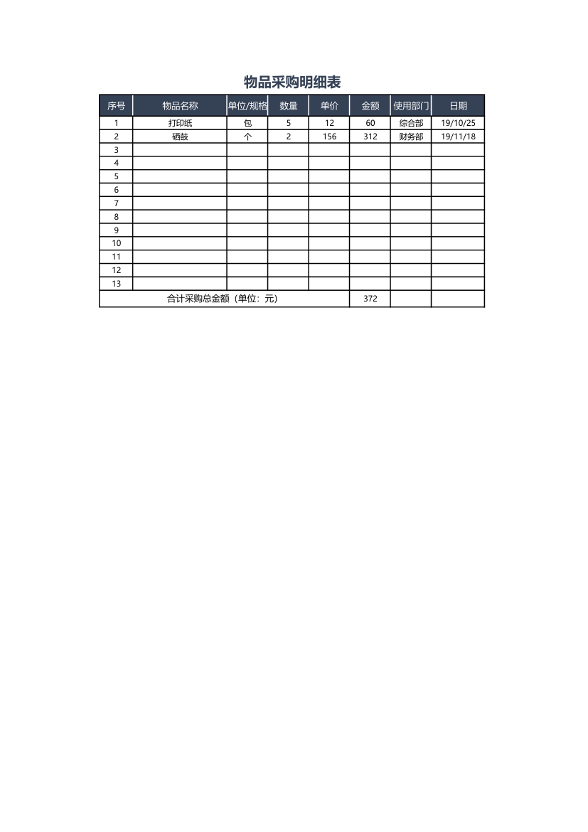 物品采购表计划明细.xlsx第1页