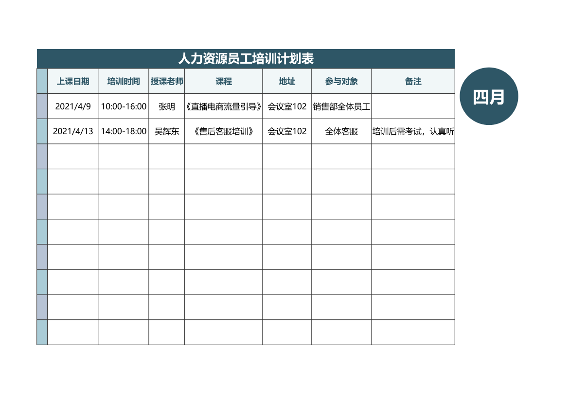 人力资源员工培训计划表.xlsx第1页