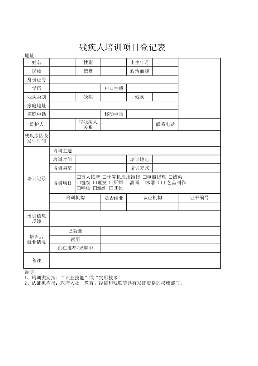 残疾人培训项目登记表.xlsx第1页