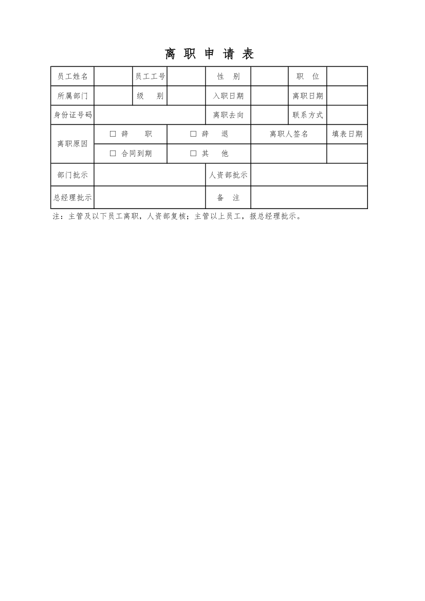 离职申请表.xlsx第1页