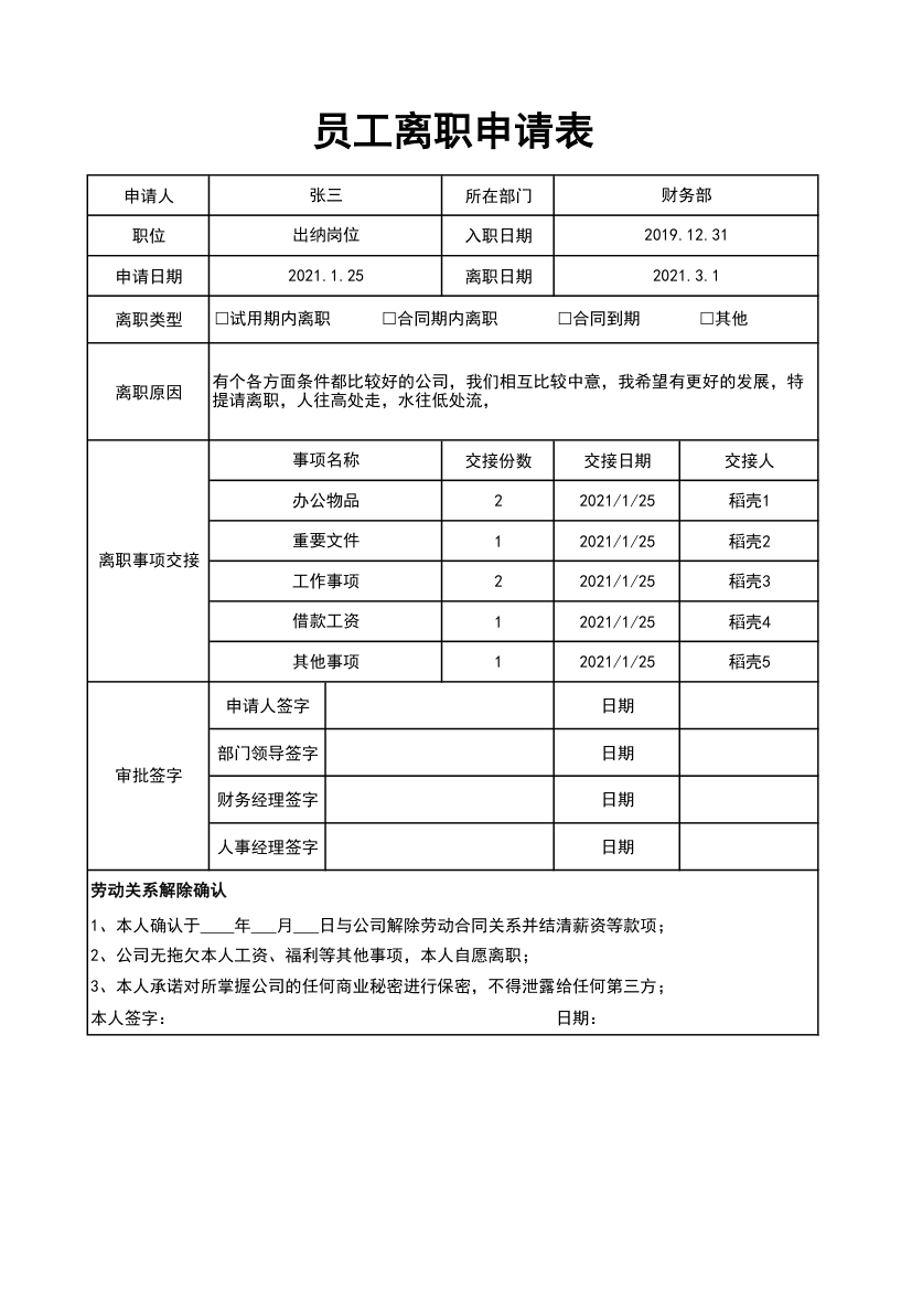 员工离职申请表.xlsx