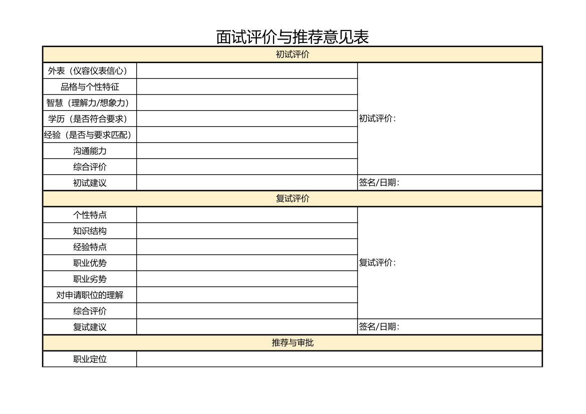 面试评价与推荐意见表.xls