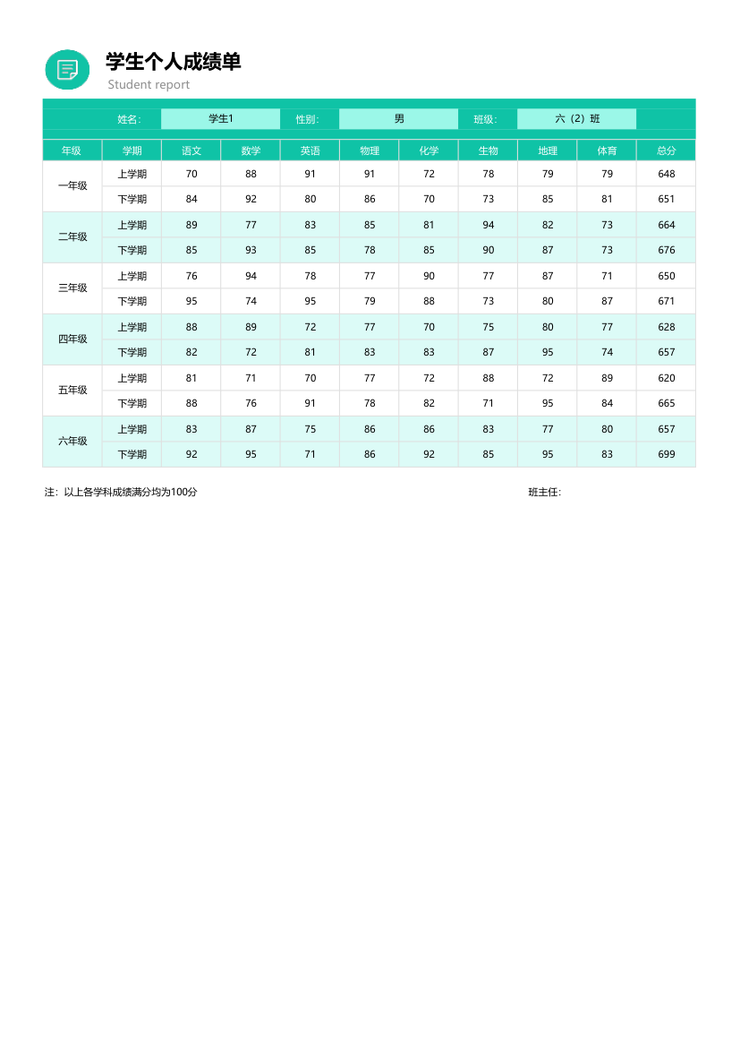 学生个人成绩单.xlsx第1页