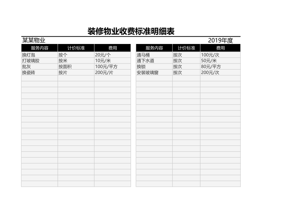 装修物业收费标准明细表.xlsx