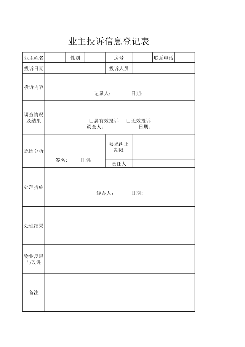 业主投诉信息登记表.xlsx第1页