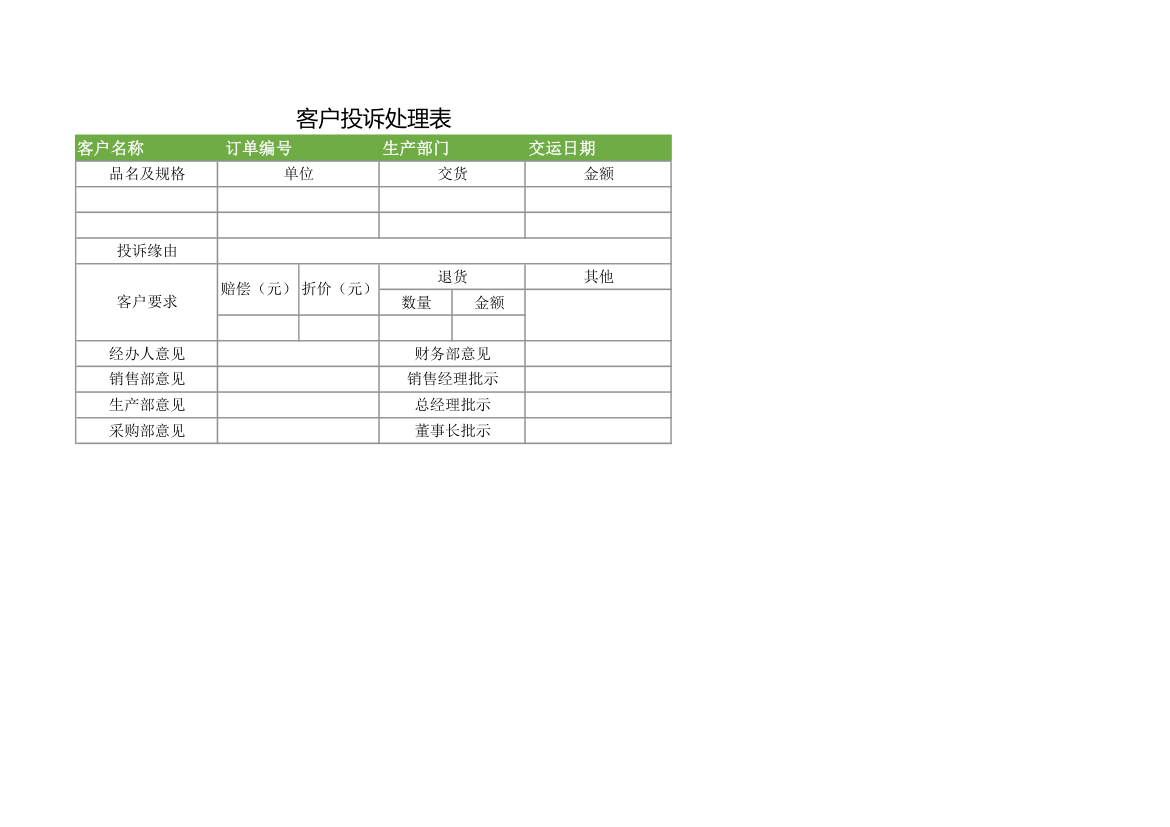 客户投诉处理表.xls第1页