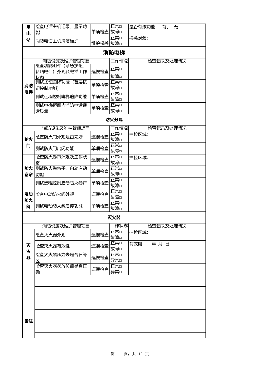 消防维保月记录表-全面详细.xlsx第11页