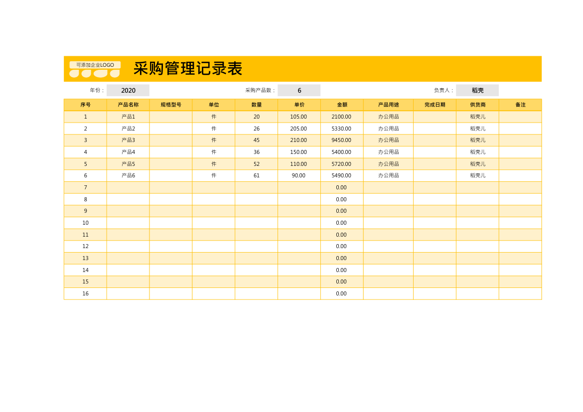 采购管理记录表.xlsx第1页