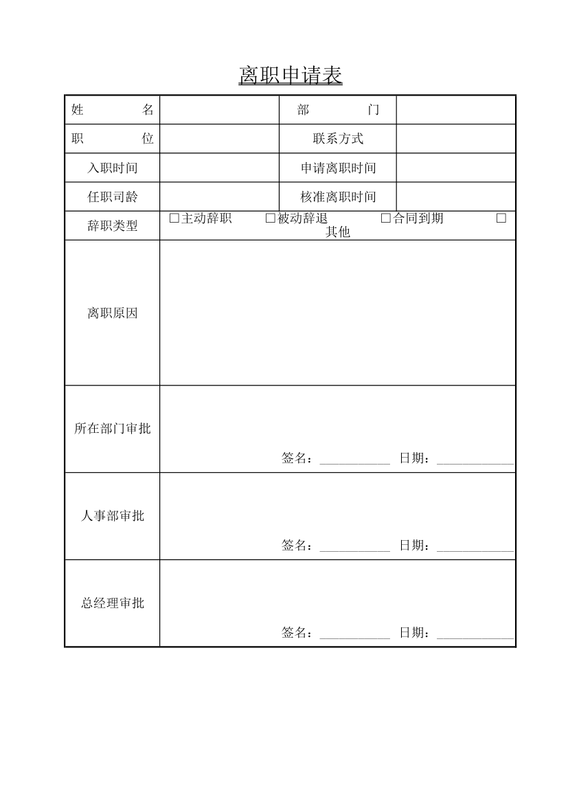 离职申请表.xlsx第1页