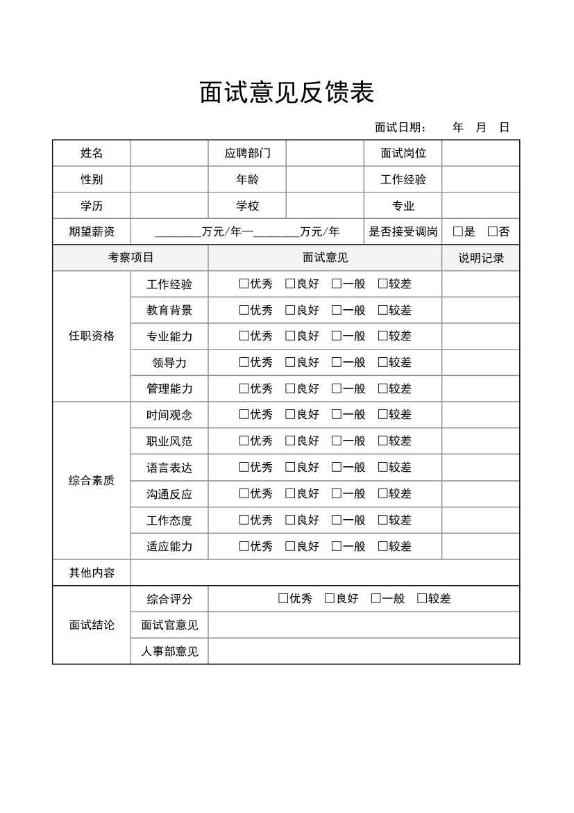 面试评分意见反馈表.xlsx第1页