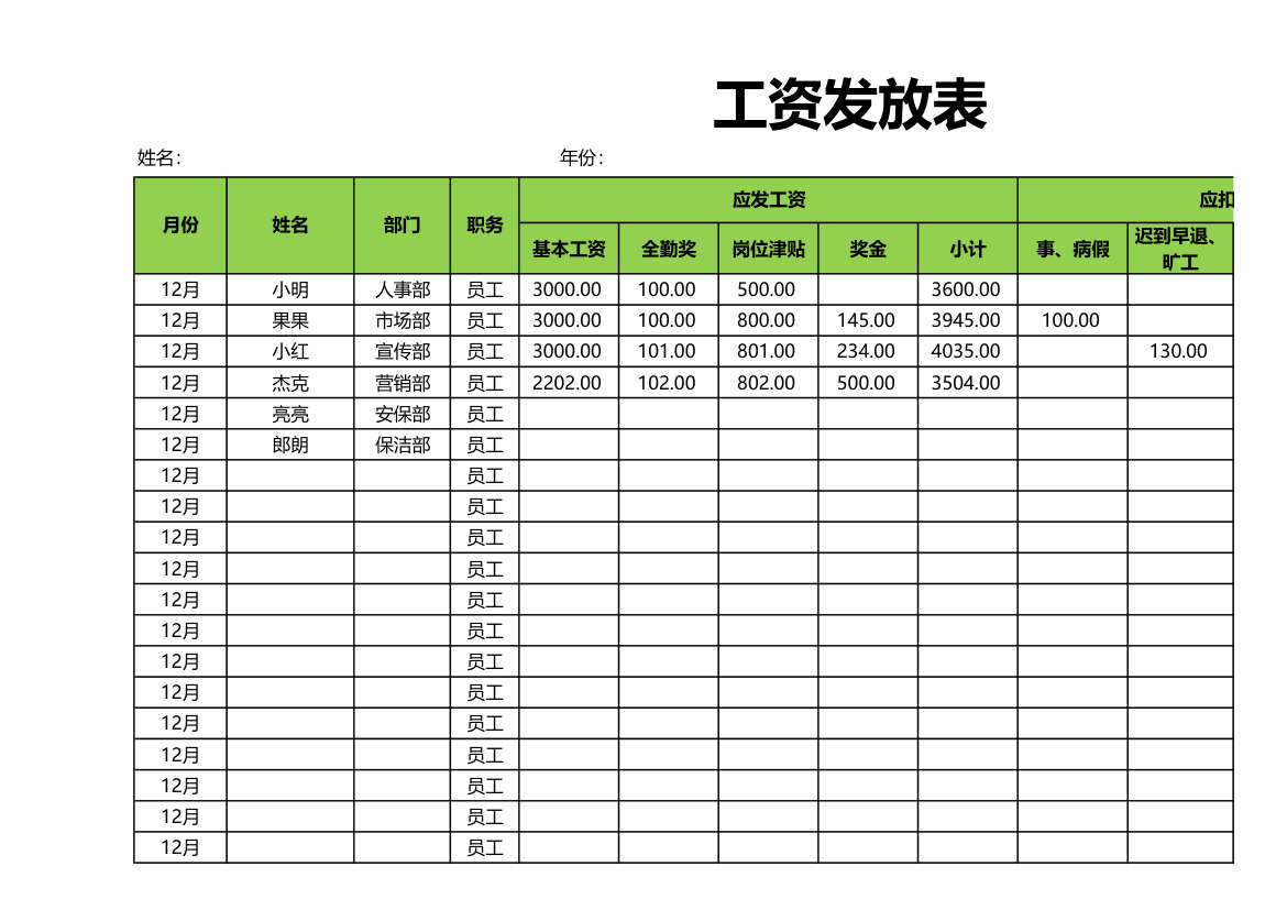 工资表（工资发放表）.xlsx第1页