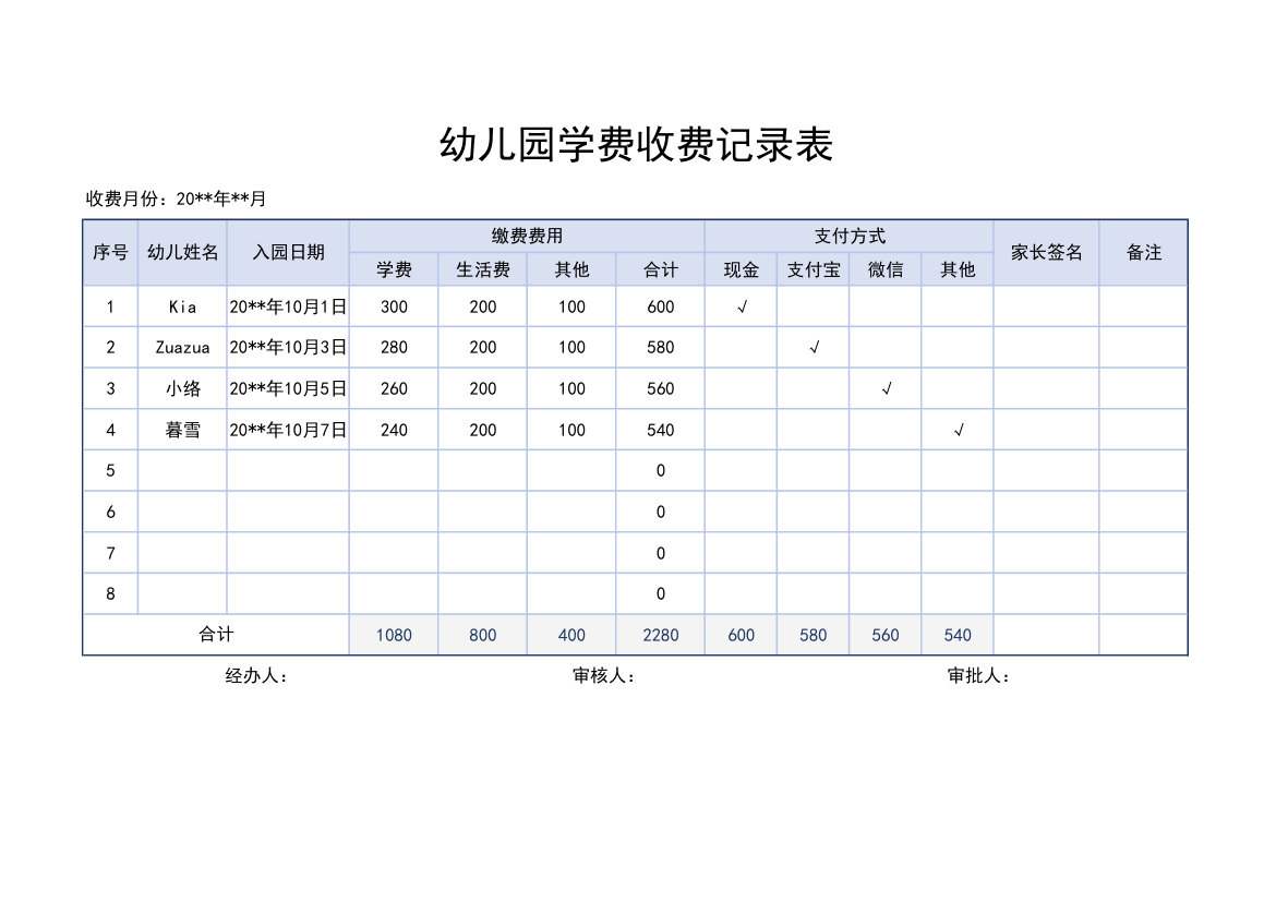 幼儿园学费收费记录表.xlsx