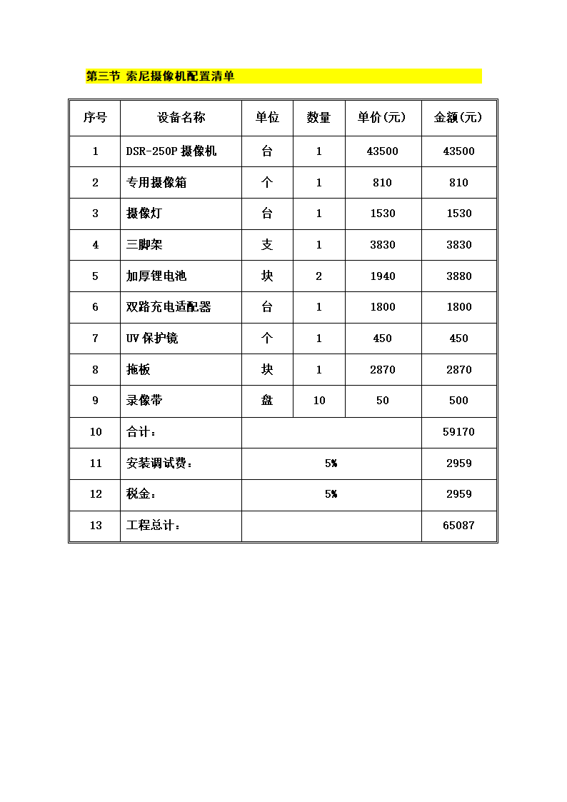 电视台设备报价表第3页