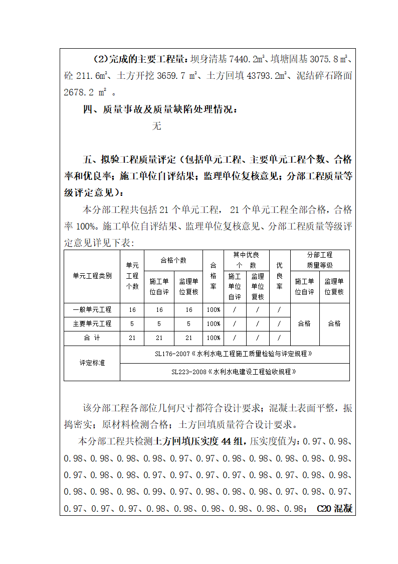 小水库工程大坝加固分部工程验收鉴定书第3页