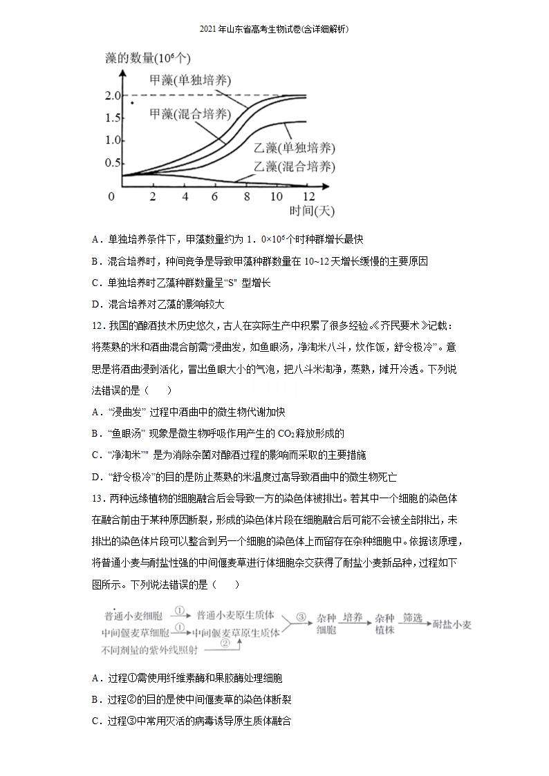 2021年山东省高考生物试卷(含详细解析)第4页