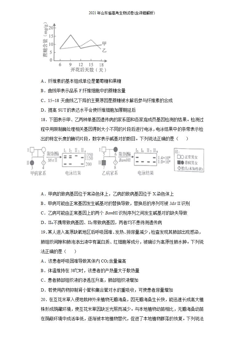 2021年山东省高考生物试卷(含详细解析)第6页