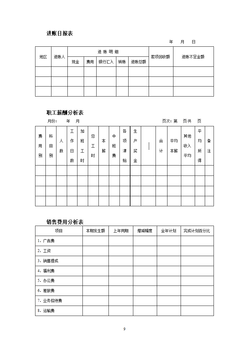 各种财务报表模板第9页