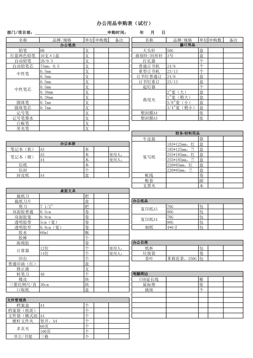 办公用品申购表第1页