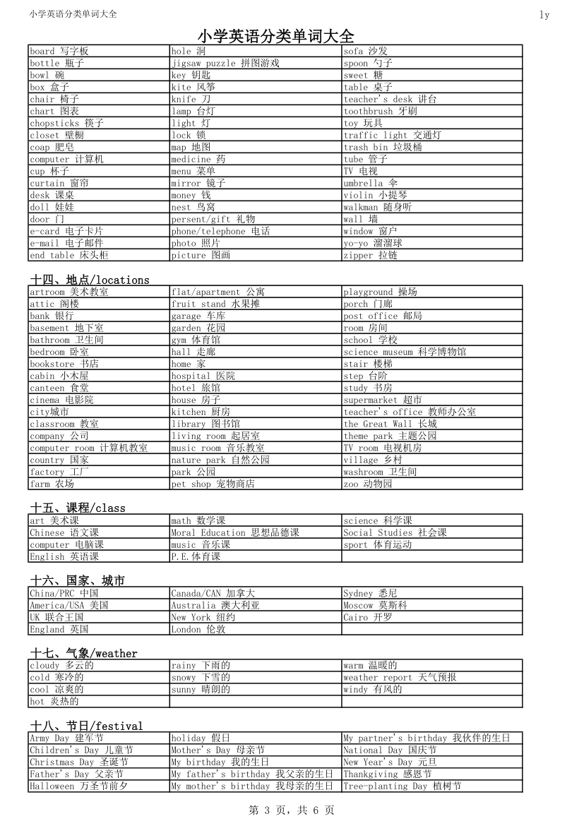 小学英语单词分类大全第3页