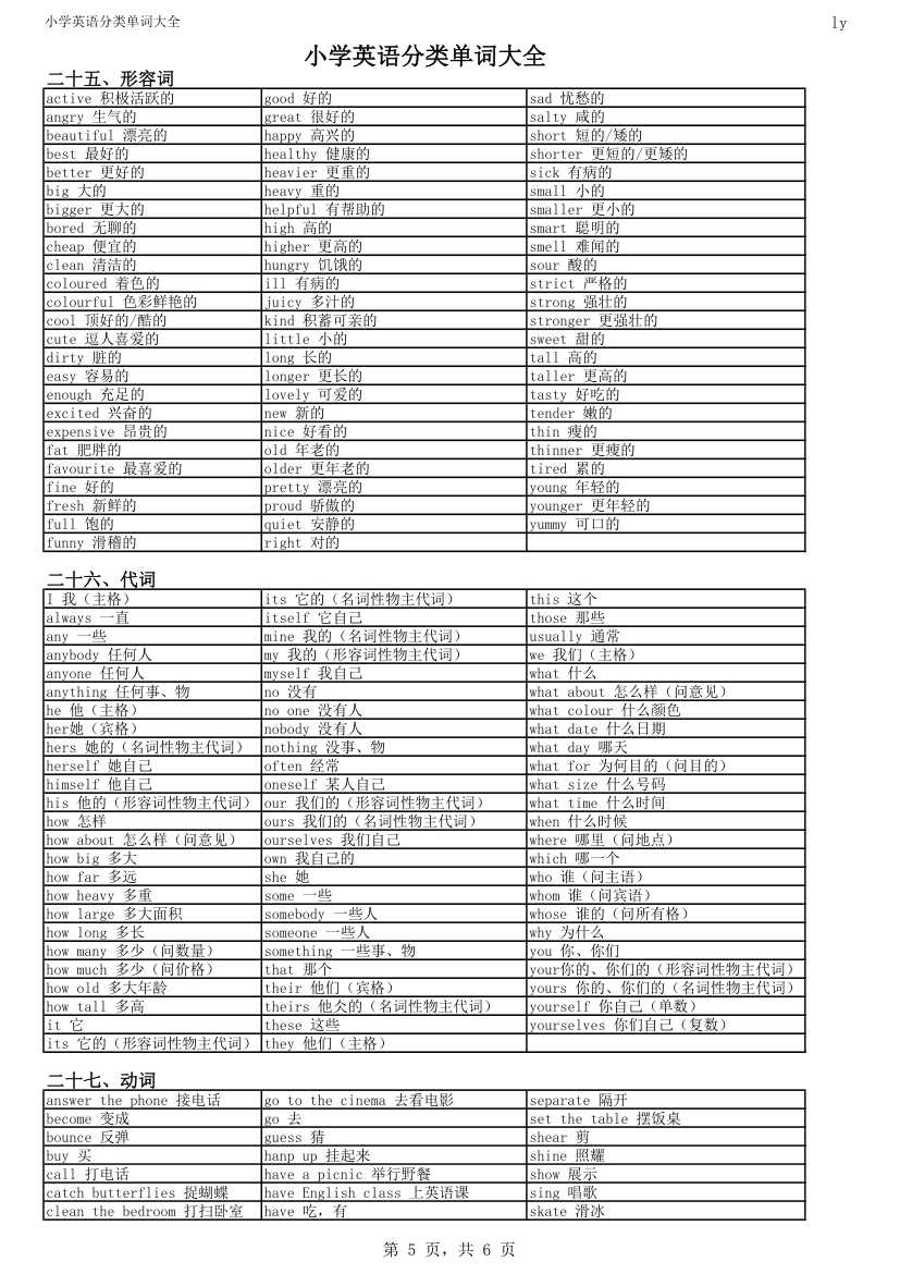 小学英语单词分类大全第5页