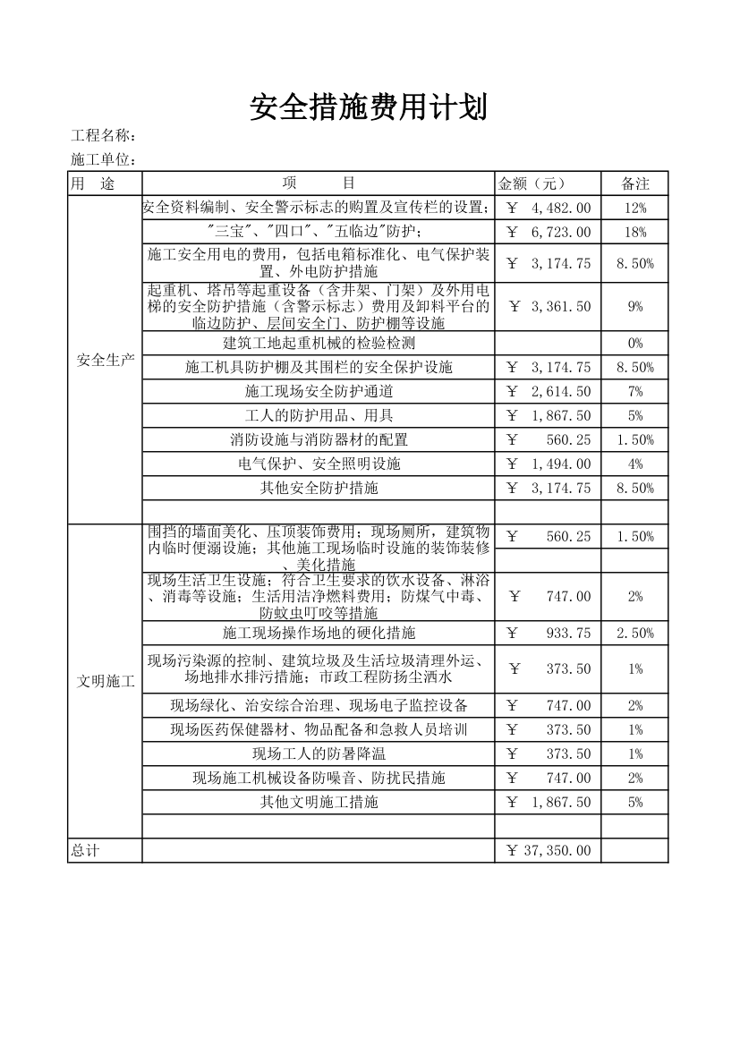 安全措施费计划表第1页