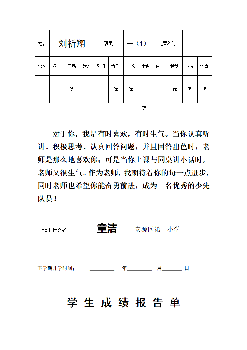 一(1)班成绩单第14页