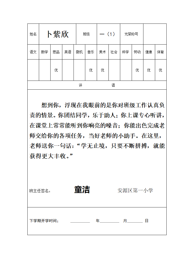 一(1)班成绩单第15页