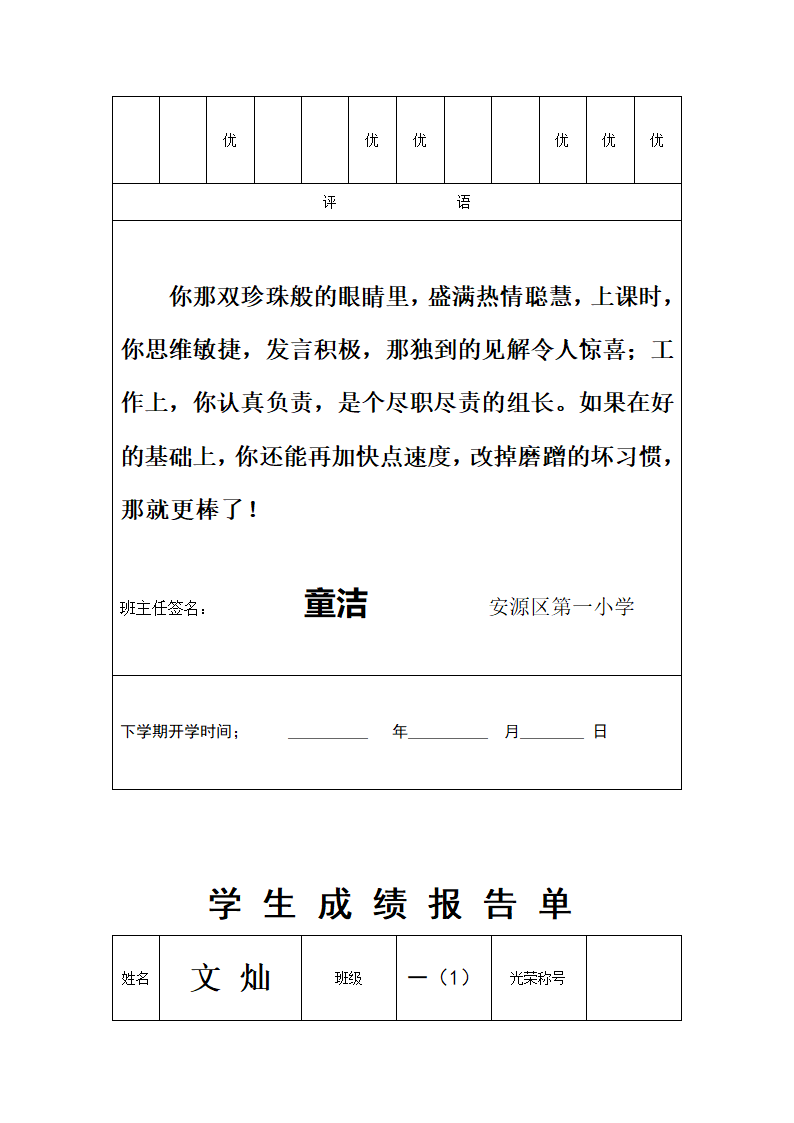 一(1)班成绩单第25页