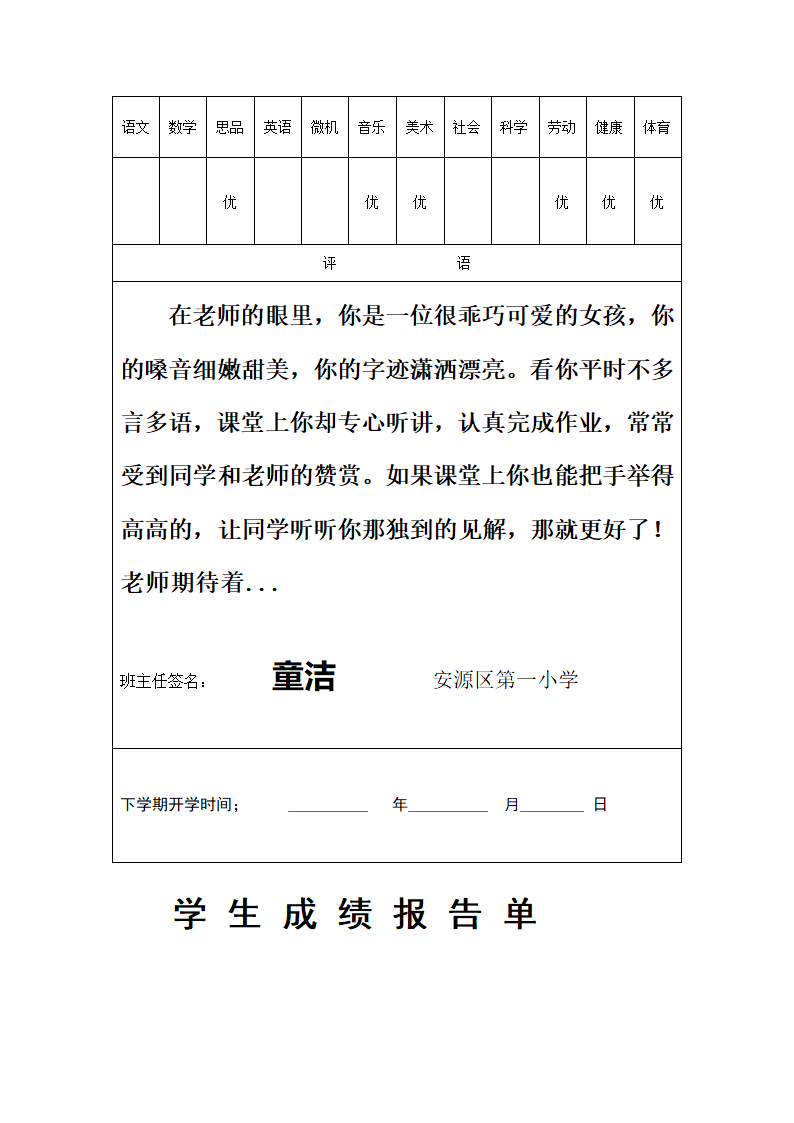 一(1)班成绩单第29页