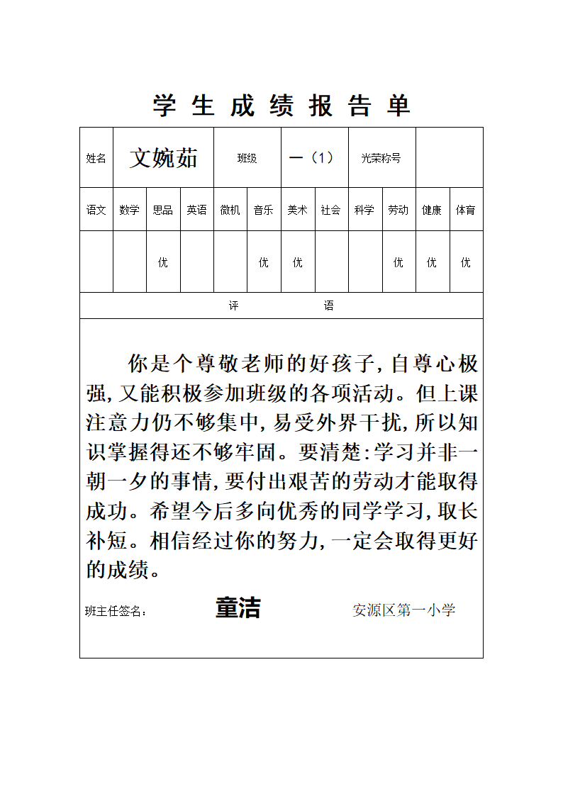 一(1)班成绩单第50页