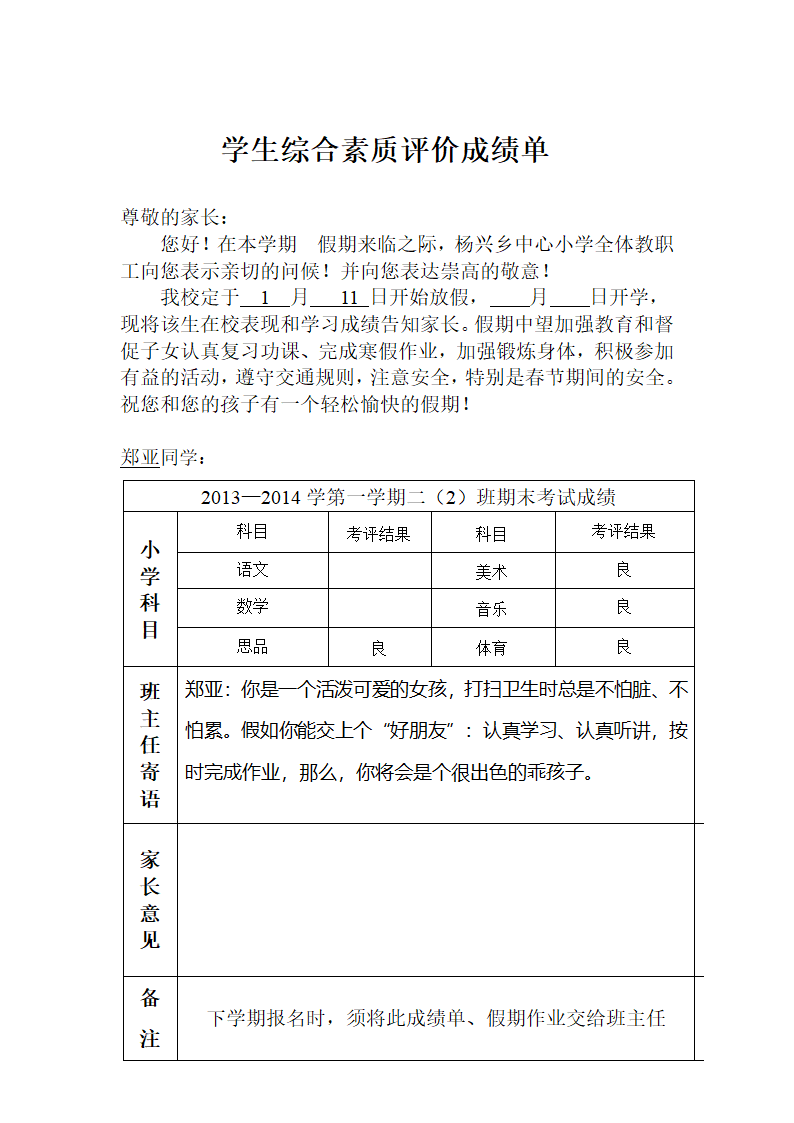 学生综合素质评价成绩单第29页