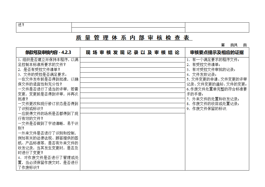 质量审核检查表第3页