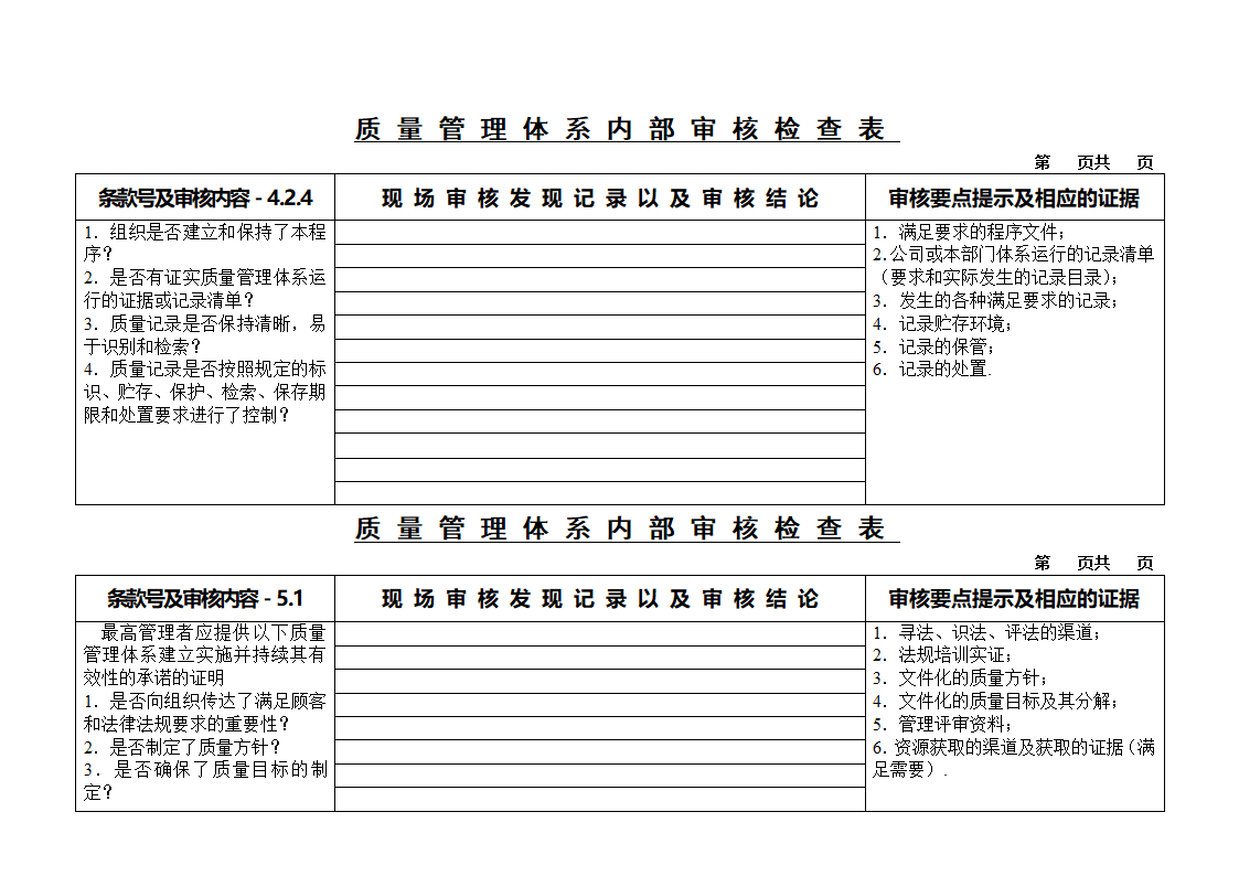 质量审核检查表第4页