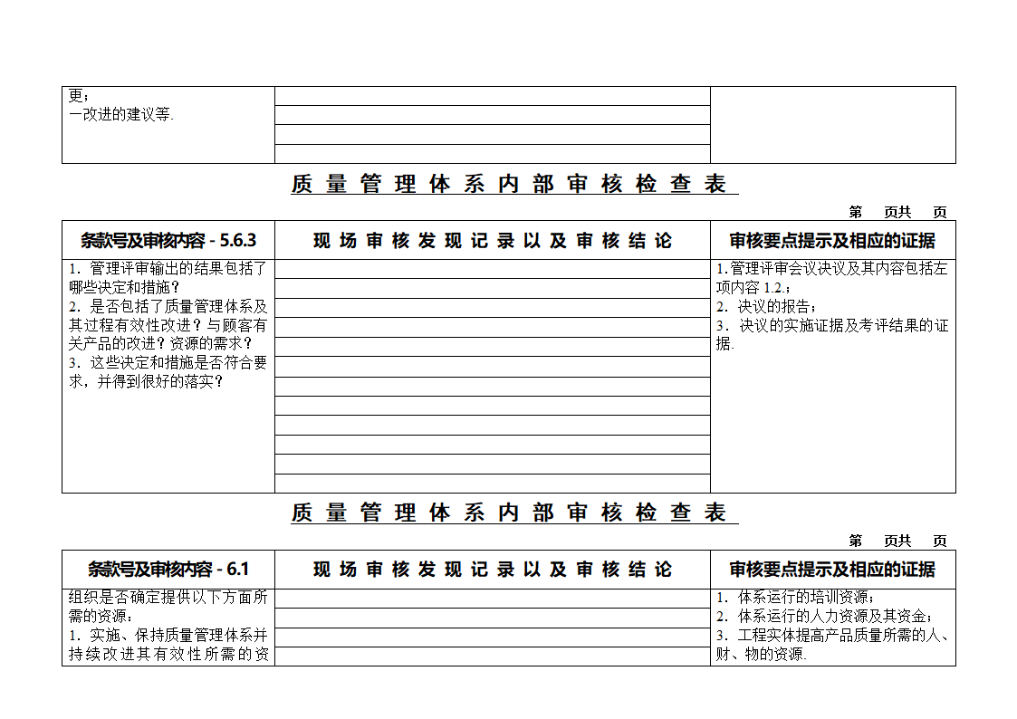 质量审核检查表第10页