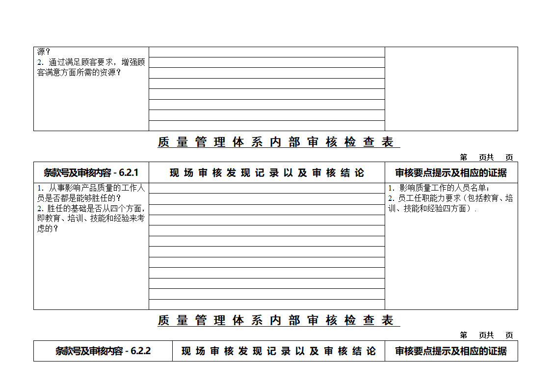 质量审核检查表第11页