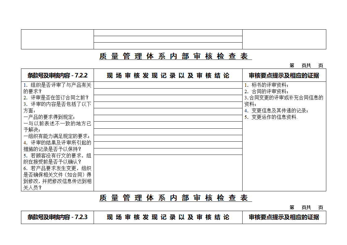 质量审核检查表第15页