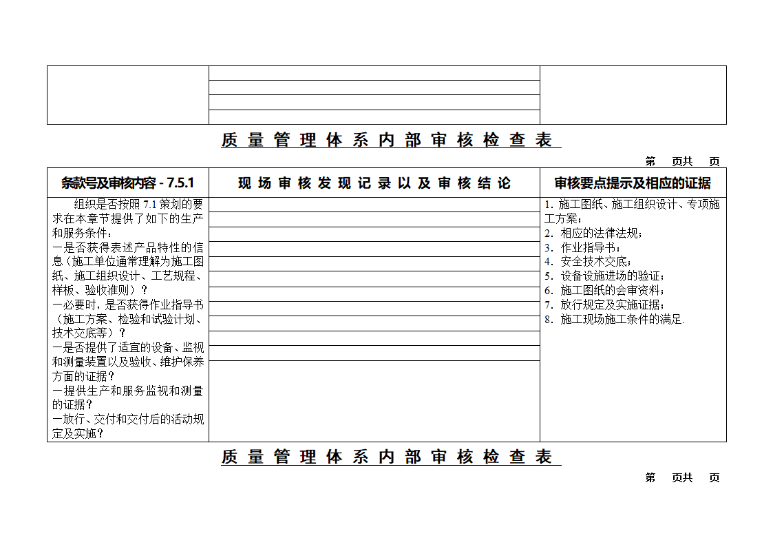 质量审核检查表第18页