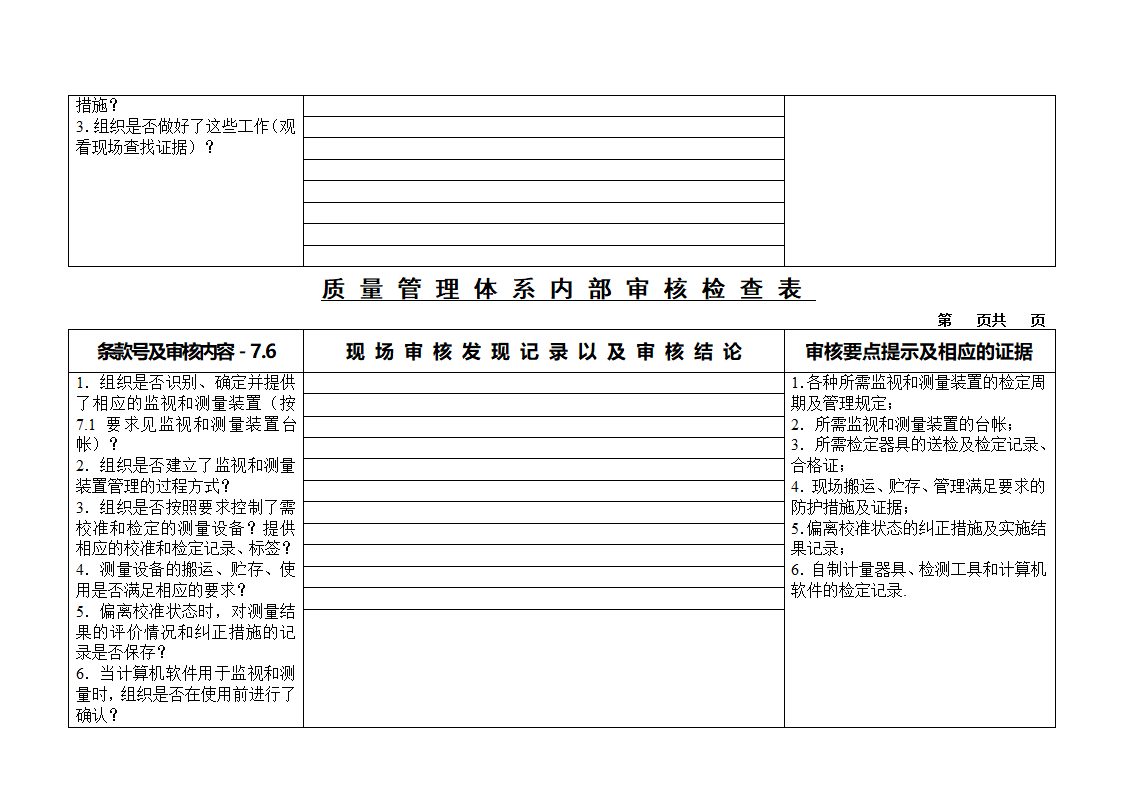 质量审核检查表第21页