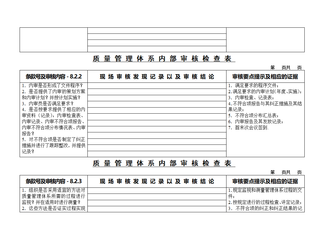 质量审核检查表第23页