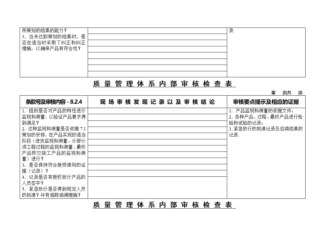 质量审核检查表第24页